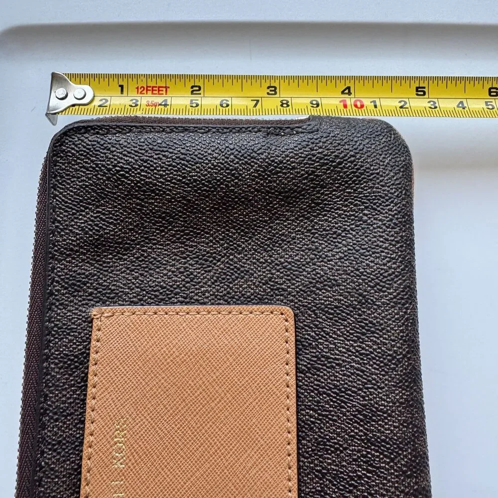 Michael Kors Bedford Double Zip Clutch Dark Brown Logo Signature Monogram